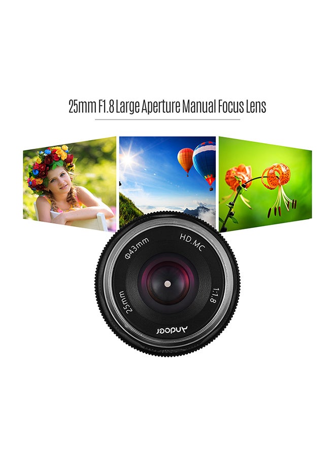 ANDOER 25mm F1.8 Manual Focus Lens 3.8x5.5cm Black  - Image 2