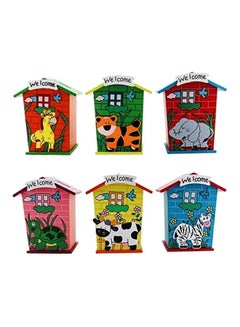 Home Buy Pack Of 6 Animal Designs Wood Money Bank  - Image 1