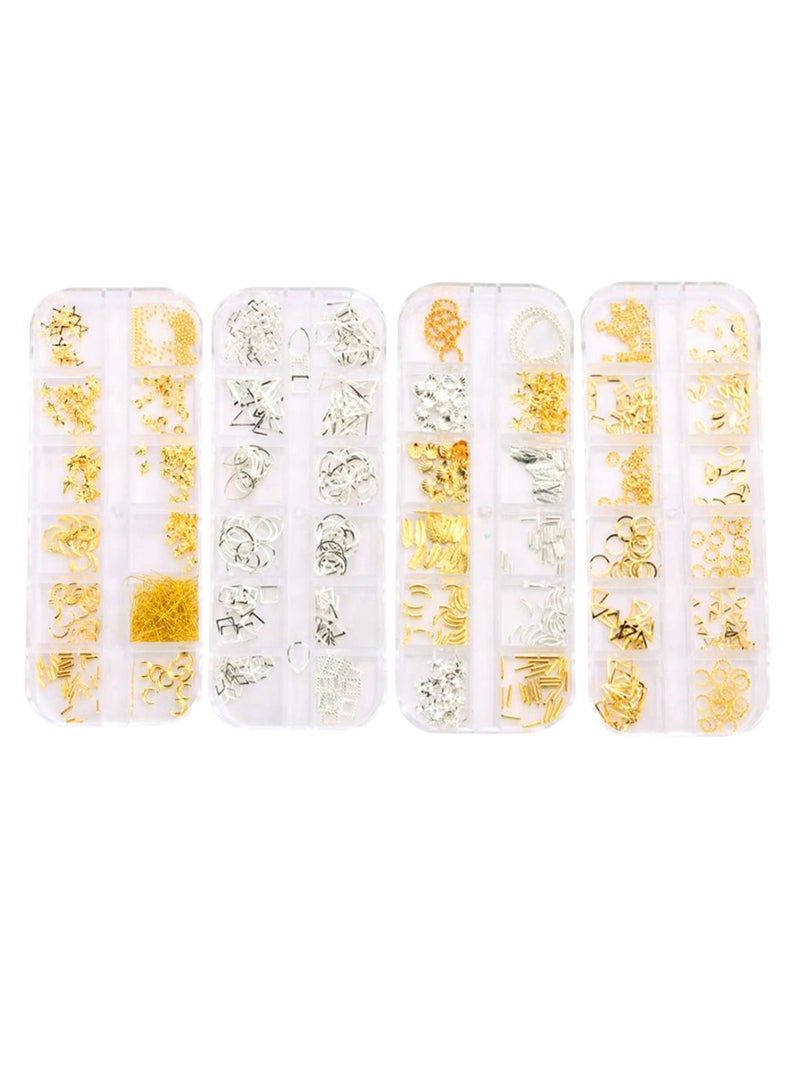 editTime Pack Of 5 3D Nail Art Jewels With Nail Tweezer And Brush Gold/Silver/pink - Image 2