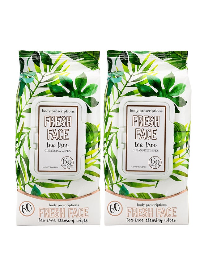 Body Prescriptions Pack Of 2 Fresh Face Tea Tree Facial Cleansing Wipes - Image 1