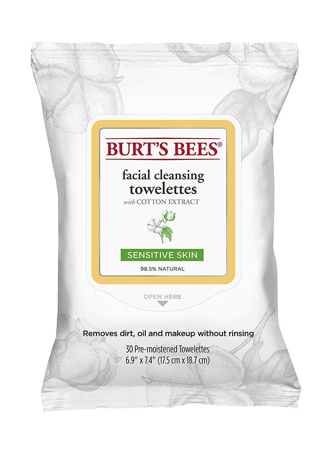 بيرتس بيز مناديل مبللة لتنظيف الوجه للبشرة الحساسة من 30 قطعة