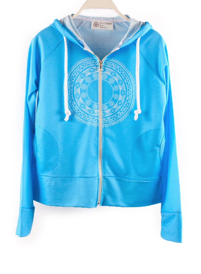 BiggYoga Casual Crew Neck Short Sleeve Hoodie Blue  - Image 4