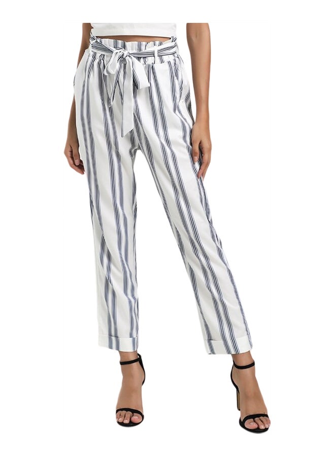 Straight Simple Striped Casual Pant White - Image 1