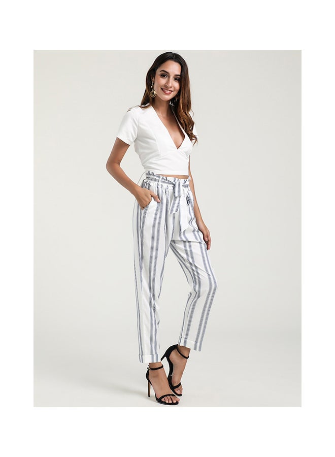 Straight Simple Striped Casual Pant White - Image 2