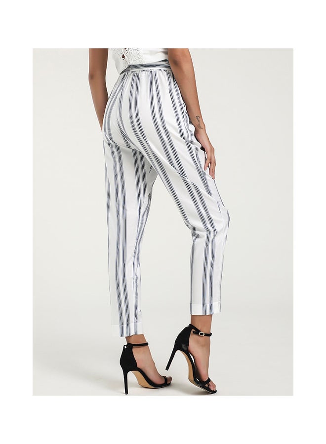 Straight Simple Striped Casual Pant White - Image 3