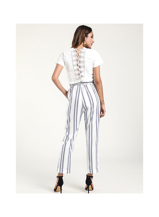 Straight Simple Striped Casual Pant White - Image 4