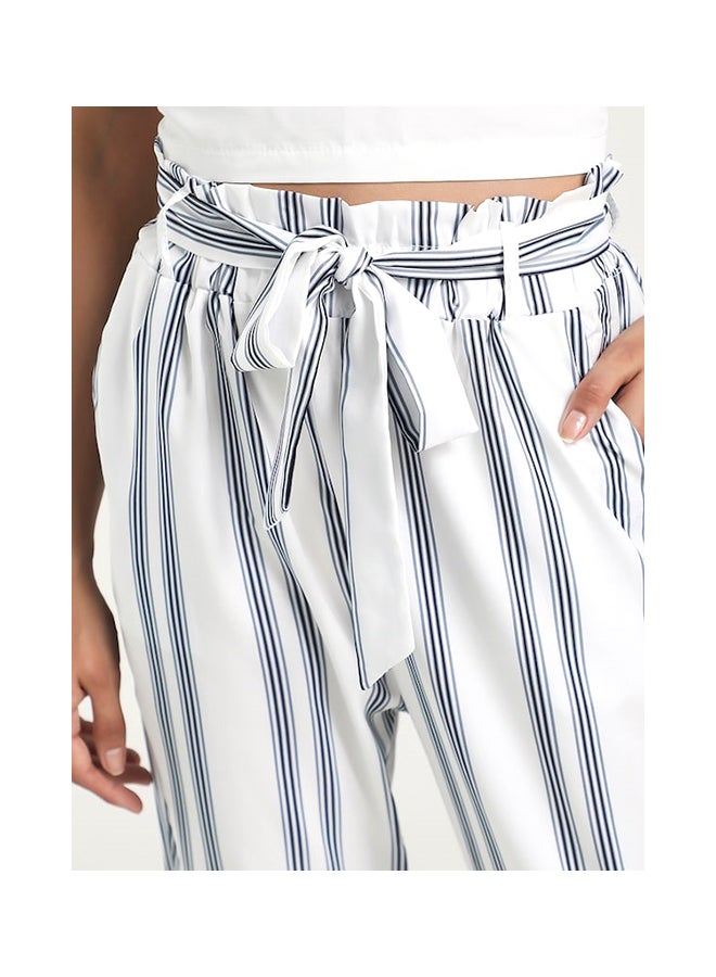 Straight Simple Striped Casual Pant White - Image 5