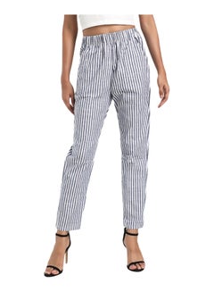 Straight Mid Waist Striped Pocket Pants grey