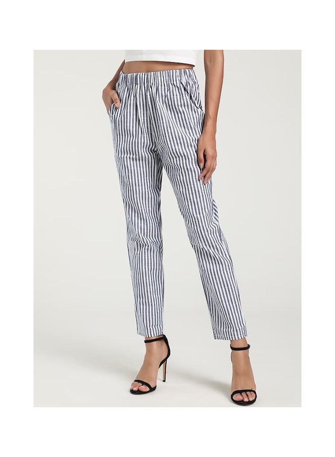 Generic - Straight Mid Waist Striped Pocket Pants grey - Image 1