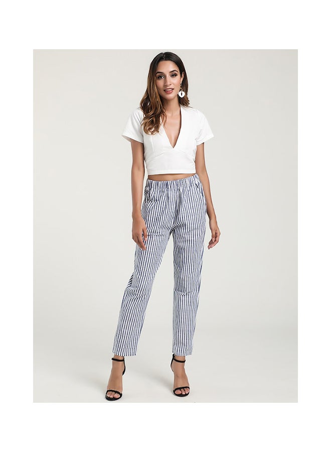 Generic - Straight Mid Waist Striped Pocket Pants grey - Image 1