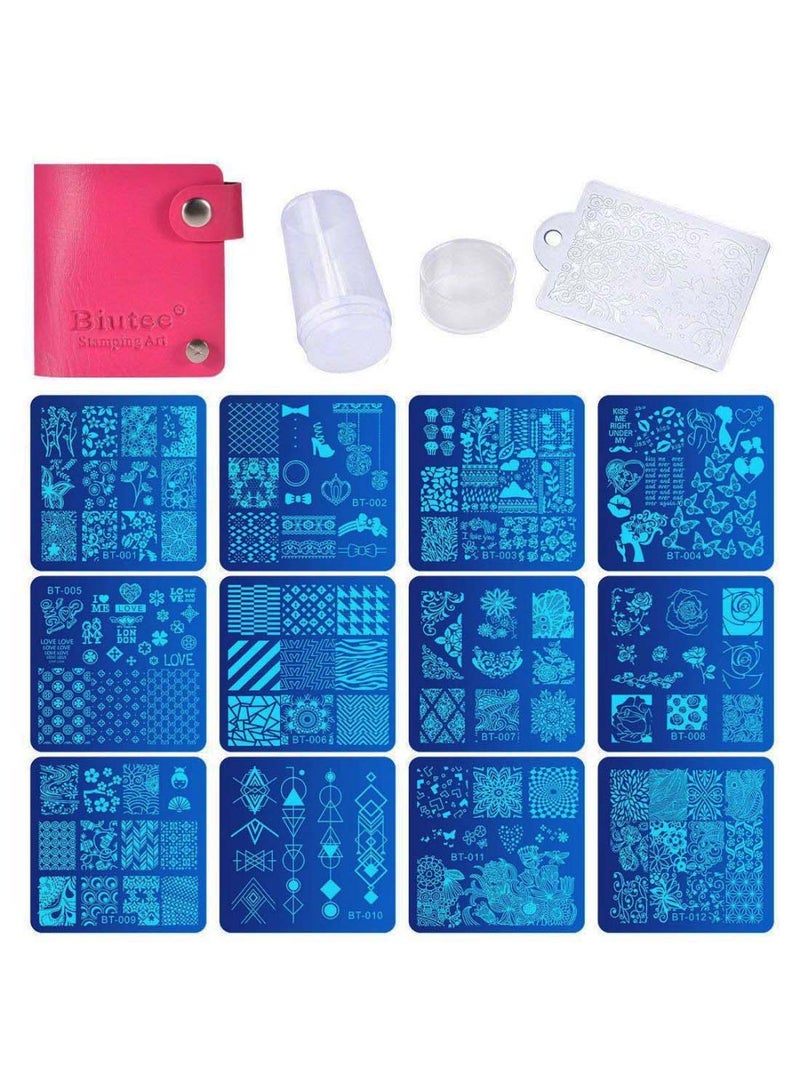 Biutee 16-Piece Nail Art Design Template And Tool Set Blue/Pink/White - Image 1