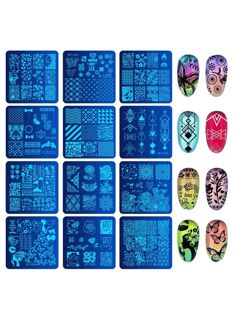 Biutee 16-Piece Nail Art Design Template And Tool Set Blue/Pink/White - Image 2