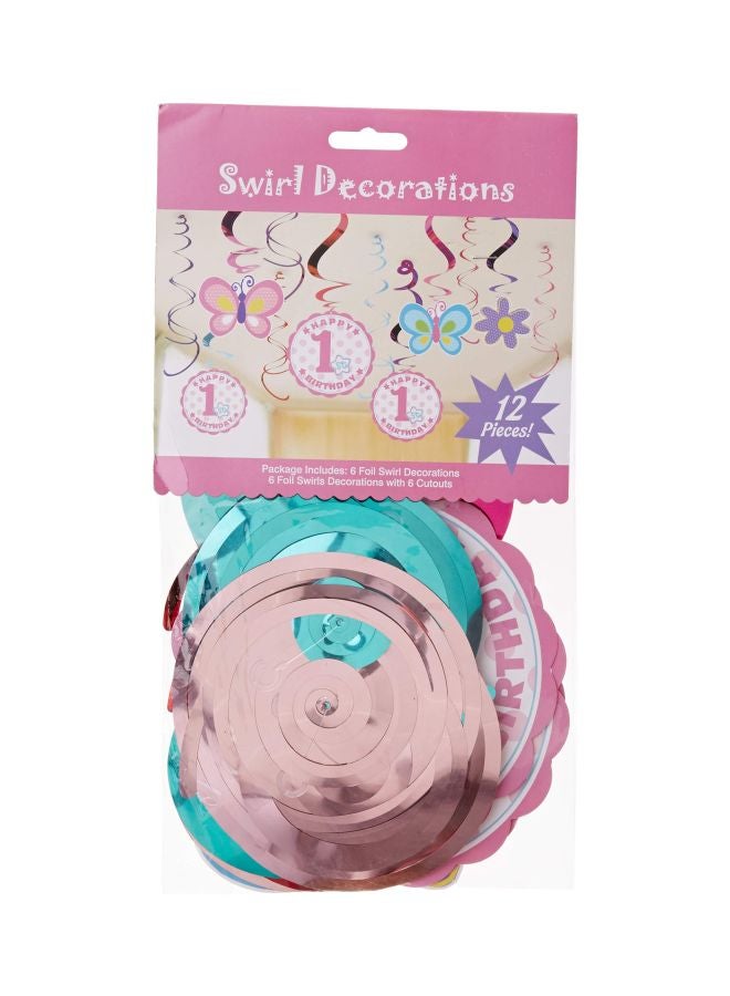 Wanna Party Pack Of 12 1st Birthday Girl Swirl Decoration 701425 