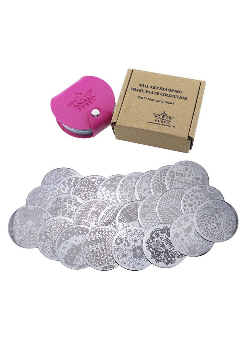 PUEEN 24-Piece Nail Art Stamping Plate Set With Storage Case Multicolour - Image 1