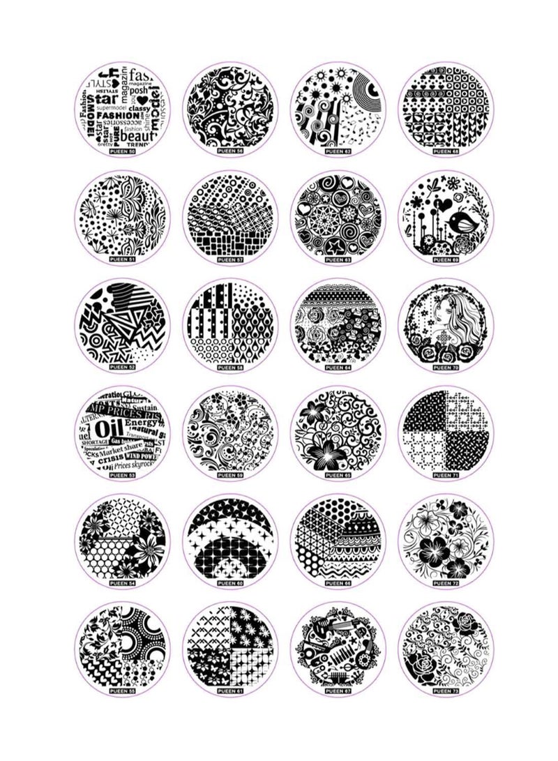PUEEN 24-Piece Nail Art Stamping Plate Set With Storage Case Multicolour - Image 2