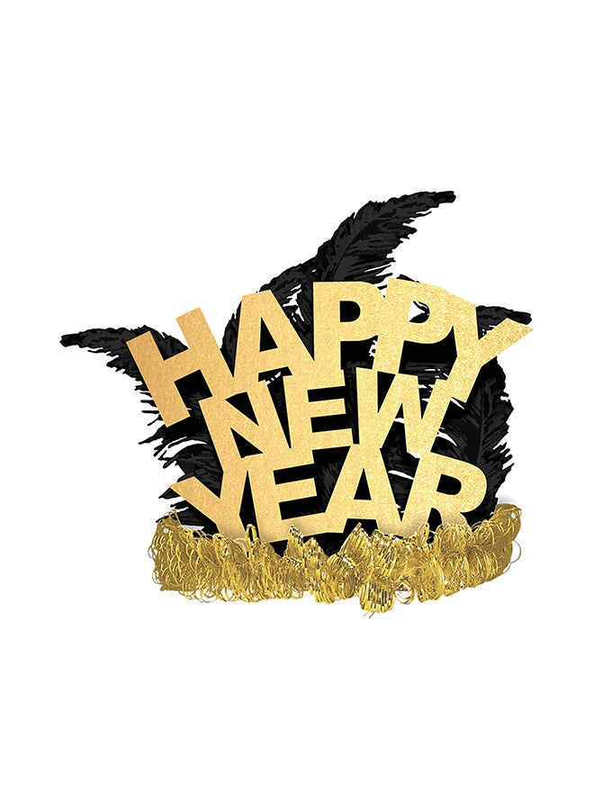 أمسكان تاج من الأوراق والريش مميز بعبارة "Happy New Year" 5.50x4.75بوصة