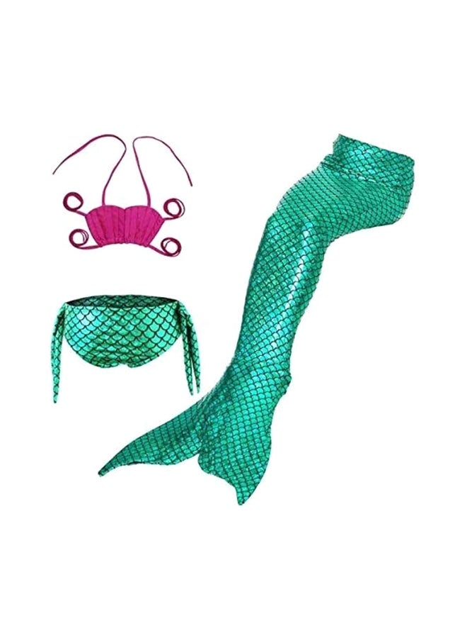 J&J 3-Piece Mermaid Swimming Suit With Bikini Set Green/Red - Image 1