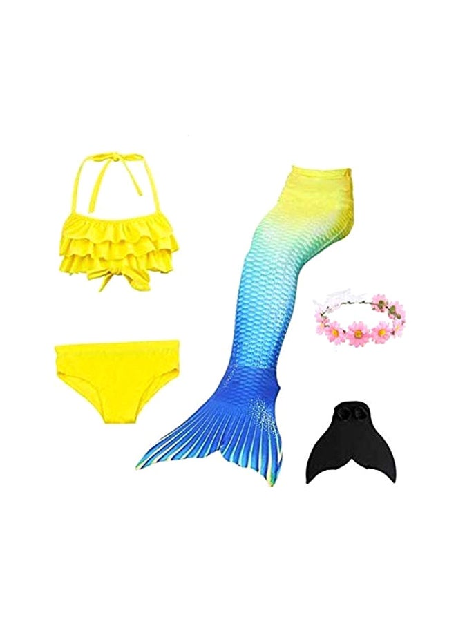 J&J 5-Piece Mermaid Swimming Suit With Bikini Set pink/blue/yellow - Image 1
