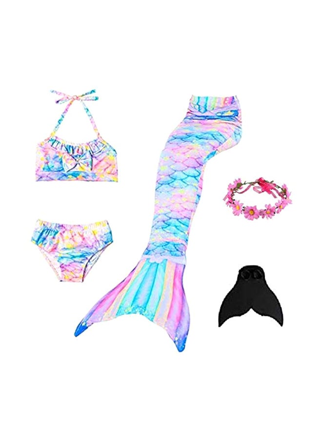 J&J 5-Piece Mermaid Swimming Suit With Bikini Set Blue/Pink/Black - Image 1