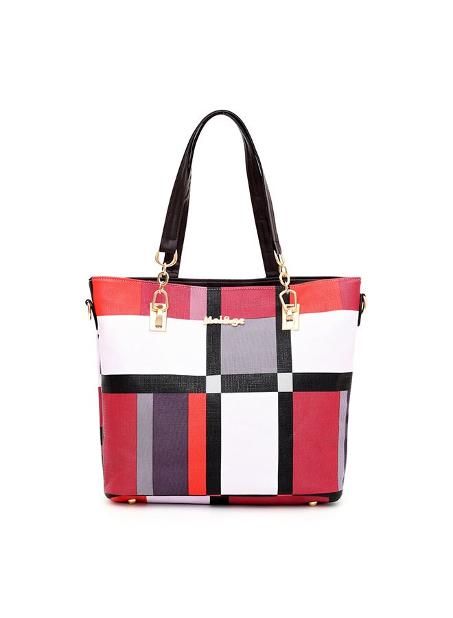 6-Piece Lattice Texture Handbag Set Red/Black/White - Image 5