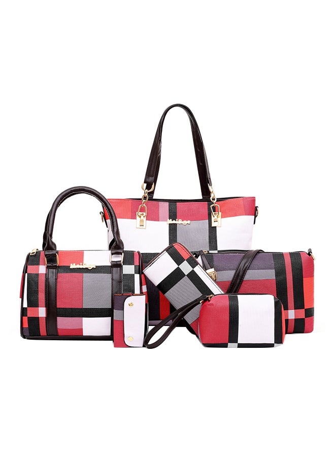 6-Piece Lattice Texture Handbag Set Red/Black/White - Image 1