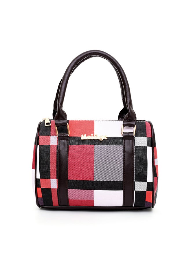 6-Piece Lattice Texture Handbag Set Red/Black/White - Image 2