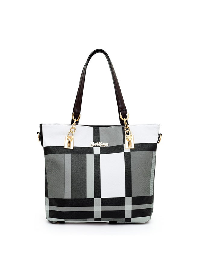 6-Piece Lattice Texture Handbag Set Black/White/Grey - Image 2