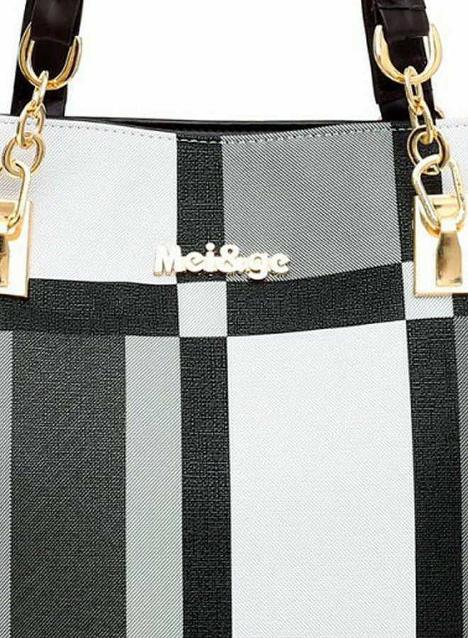 6-Piece Lattice Texture Handbag Set Black/White/Grey - Image 3