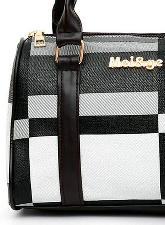 6-Piece Lattice Texture Handbag Set Black/White/Grey - Image 4