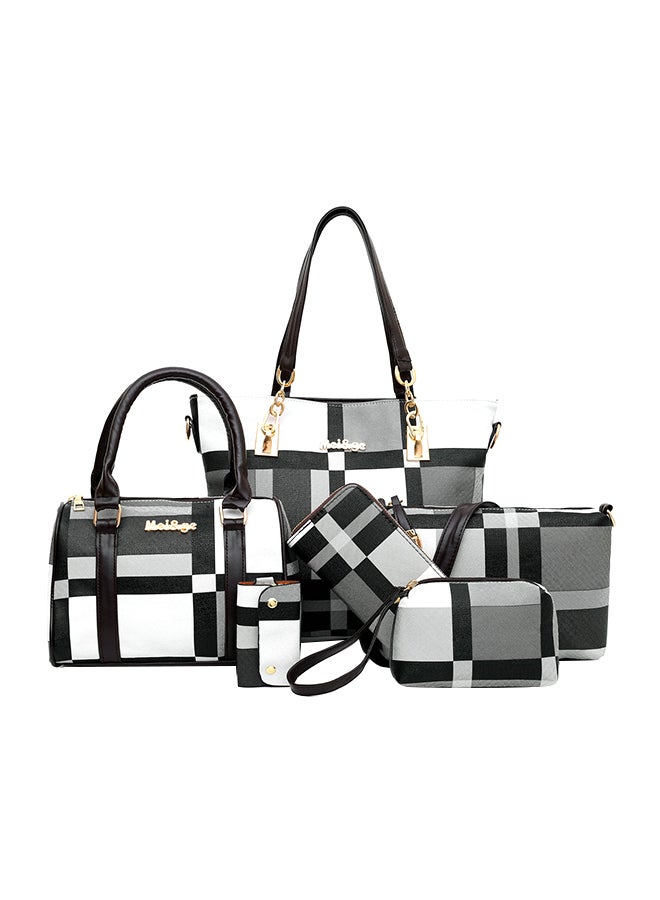 6-Piece Lattice Texture Handbag Set Black/White/Grey - Image 1