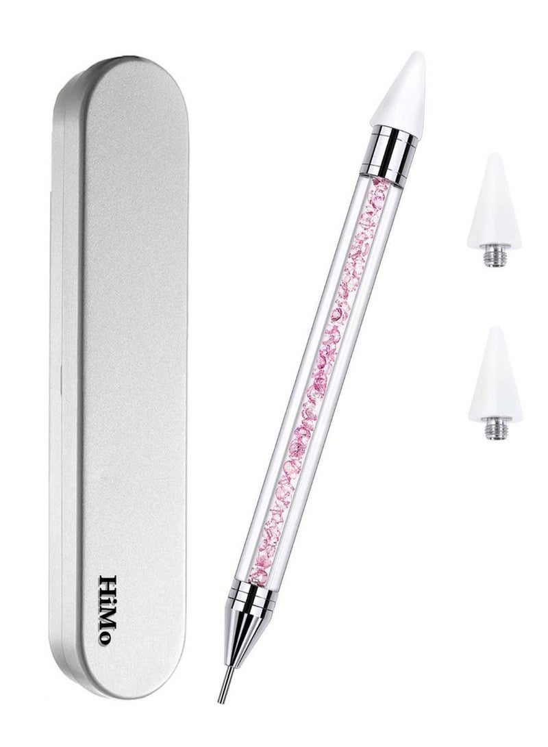 HiMo Dual-Ended Nail Rhinestone Picker Dotting Pen With Case White/Silver/Clear - Image 1