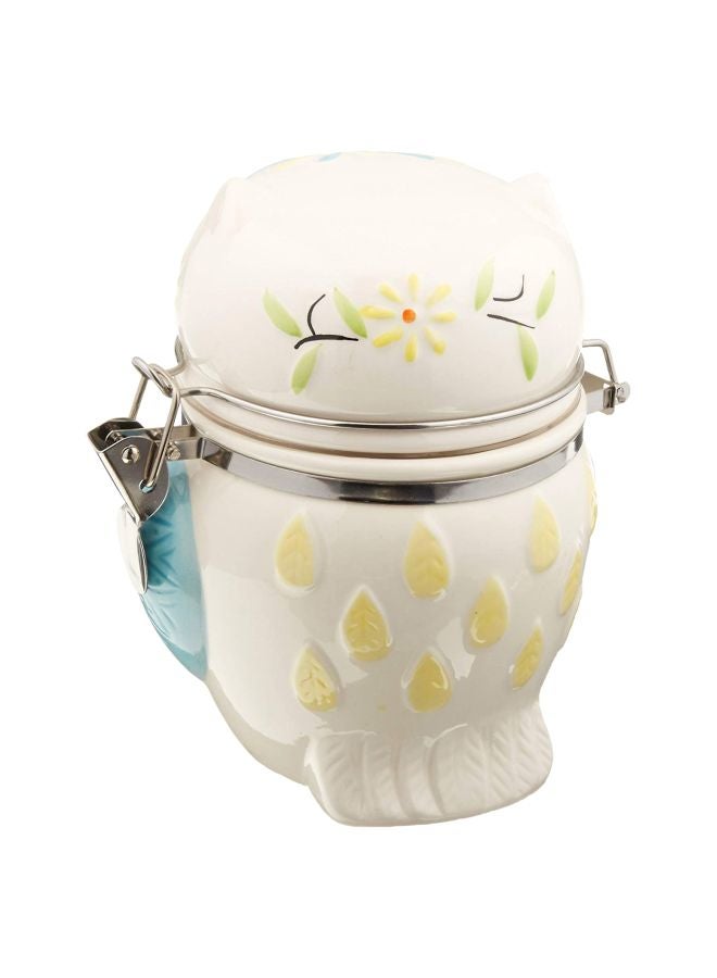 Boston Warehouse - Floral Owl Hinged Jar Whit/Blue/Yellow 5x4.8x6inch - Image 1