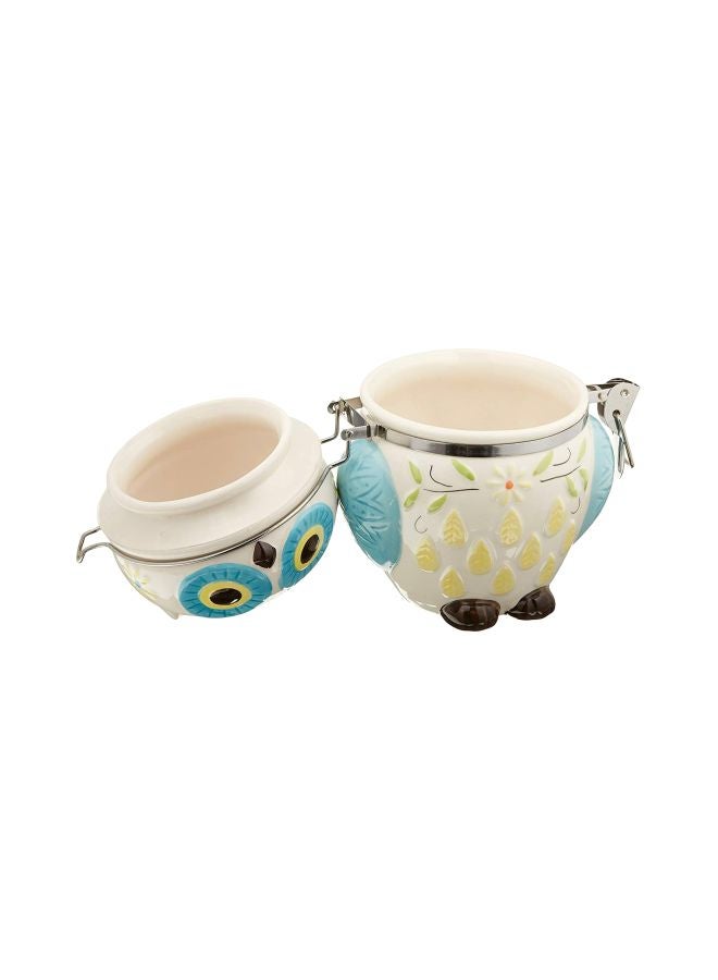 Boston Warehouse - Floral Owl Hinged Jar Whit/Blue/Yellow 5x4.8x6inch - Image 1