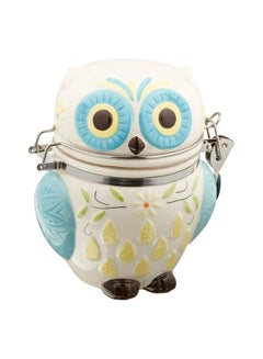 Floral Owl Hinged Jar Whit/Blue/Yellow 5x4.8x6inch