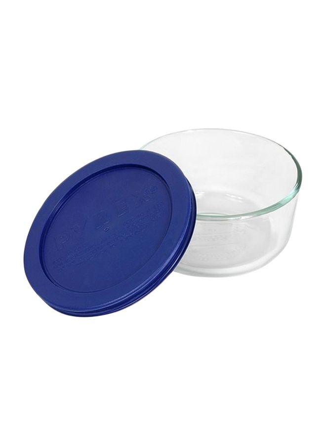 PYREX Round Glass Food Storage Dish With Lid Clear/Blue 4.88x4.88x2.38inch