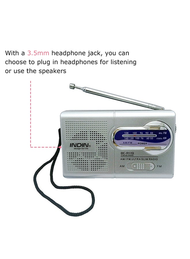 INDIN BC-R22 AM/FM Dual Band Mini Radio Receiver BC-R119 Grey  - Image 2