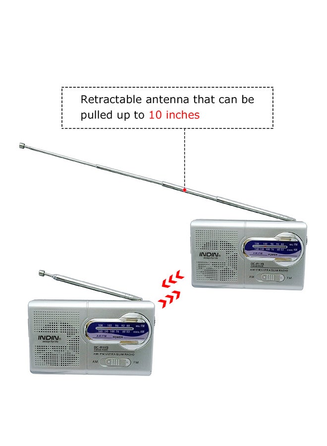 INDIN BC-R22 AM/FM Dual Band Mini Radio Receiver BC-R119 Grey  - Image 3
