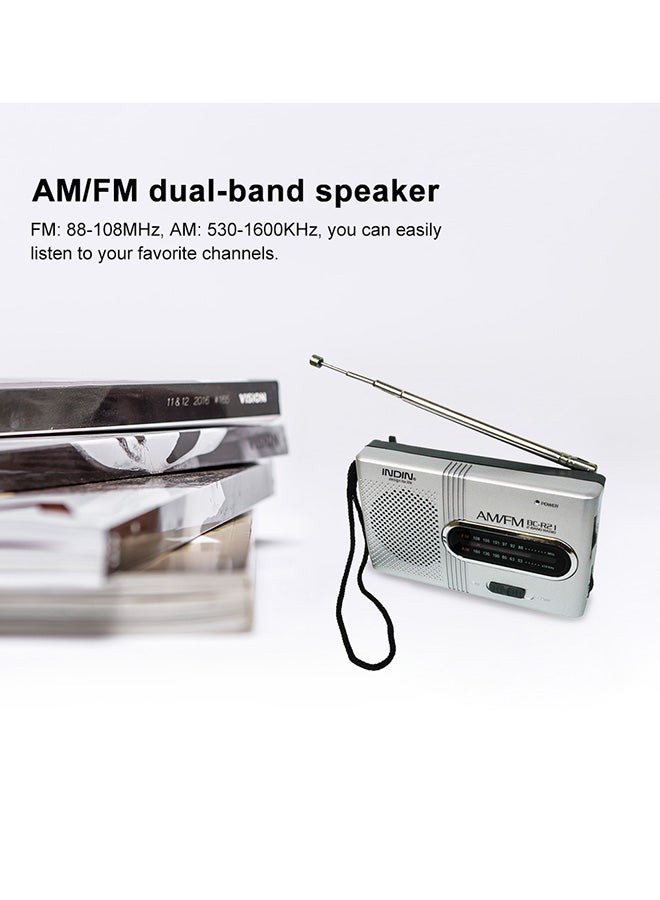 INDIN BC-R22 AM/FM Dual Band Mini Radio Receiver BC-R21 Grey - Image 4