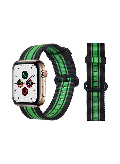 Round Buckle Nylon Replacement Band For Apple Watch Series 5/4/3/2/1 Black Green
