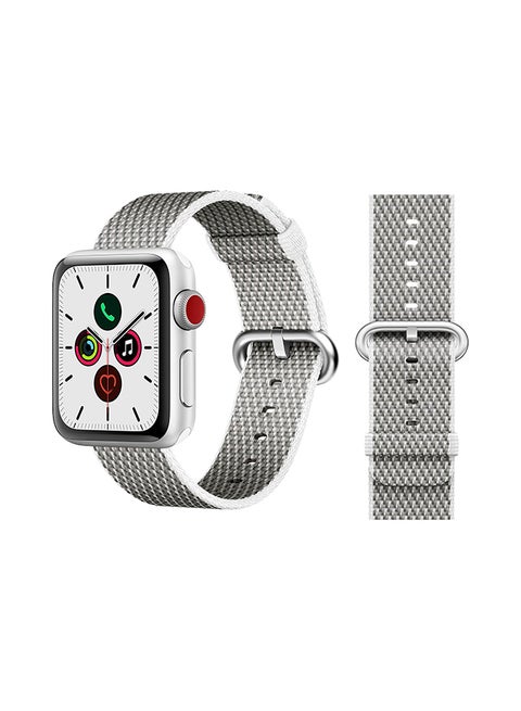 Round Buckle Nylon Replacement Band For Apple Watch Series 5/4/3/2/1 White Check