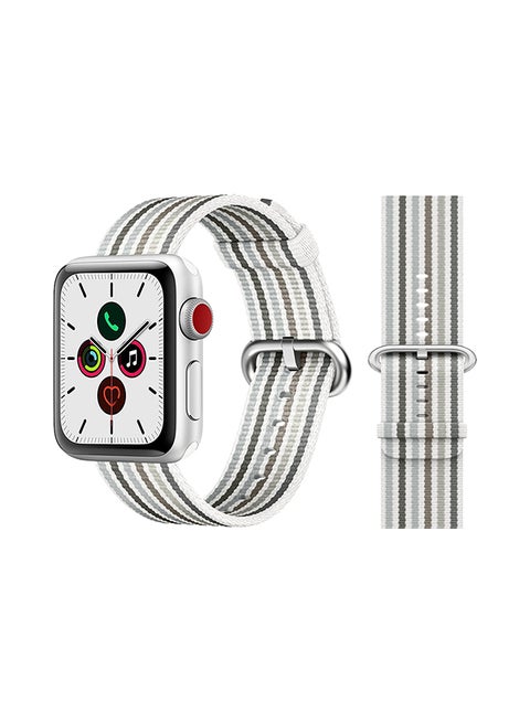 Round Buckle Nylon Replacement Band For Apple Watch Series 5/4/3/2/1 White Grey
