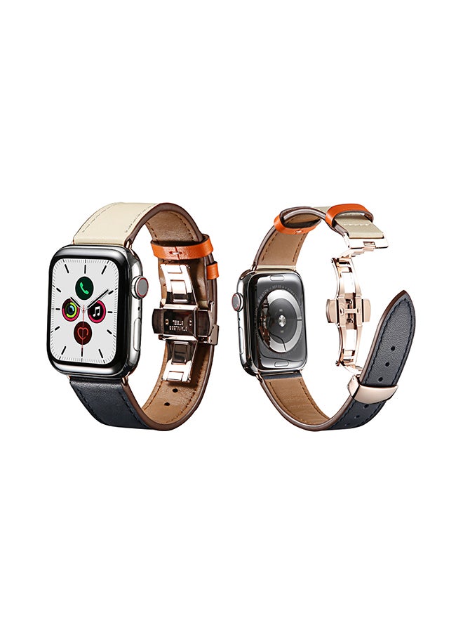 Perfii - Genuine Leather Replacement Band for Apple Watch  Series 5/4/3/2/1 Indigo/Cream - Image 1