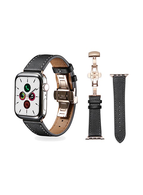 Genuine Leather Replacement Band for Apple Watch  Series 5/4/3/2/1 Black