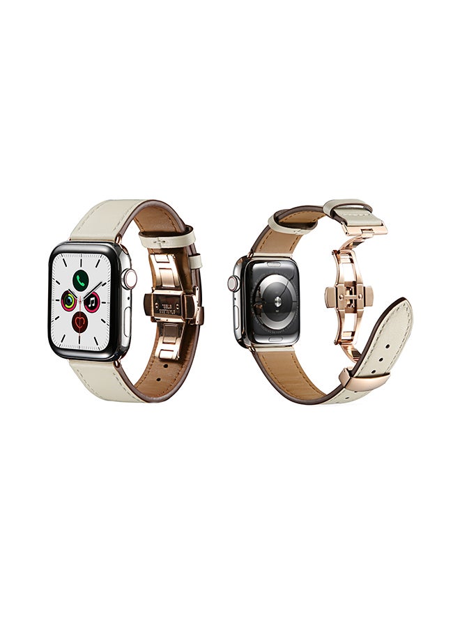 Perfii Genuine Leather Replacement Band for Apple Watch  Series 5/4/3/2/1 White  - Image 2