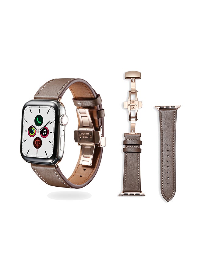 Perfii - Genuine Leather Replacement Band for Apple Watch 40mm/38mm Series 5/4/3/2/1 Grey - Image 1