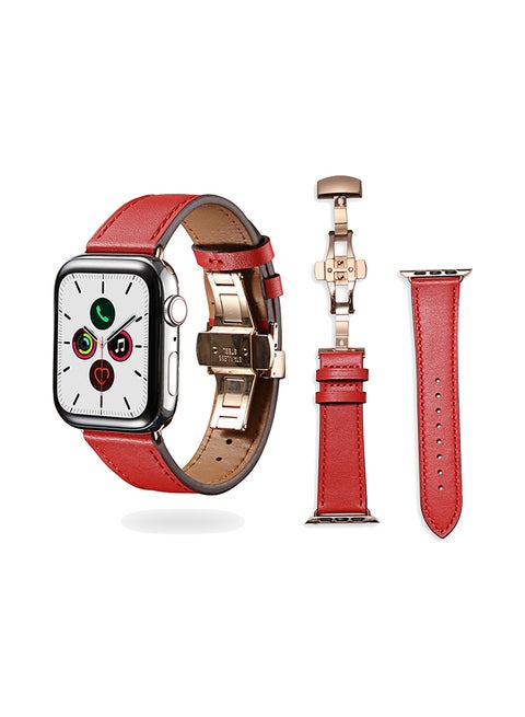 Genuine Leather Replacement Band for Apple Watch 40mm/38mm Series 5/4/3/2/1 Red