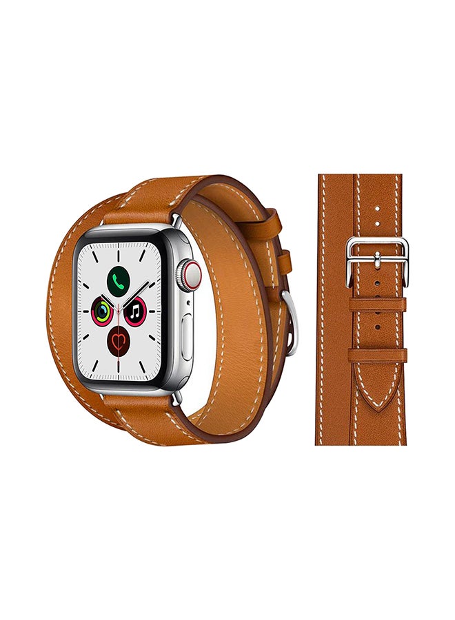 Perfii - Double Tour Replacement Band For Apple Watch Series 5/4/3/2/1 Brown - Image 1