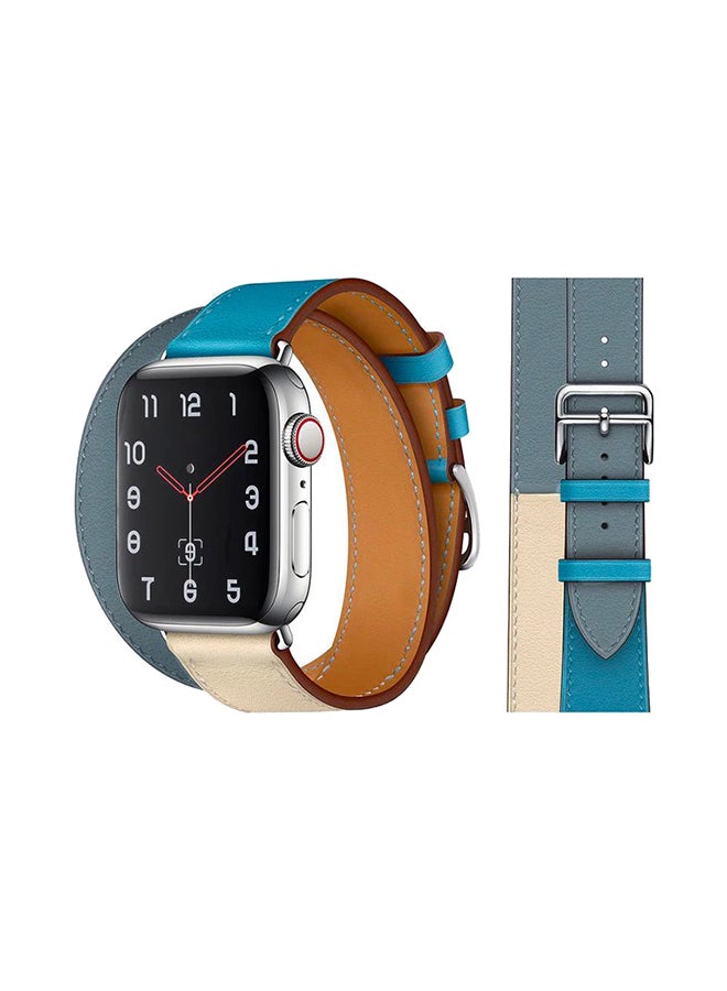 Perfii - Double Tour Replacement Band For Apple Watch Series 5/4/3/2/1 Blue/Beigh - Image 1