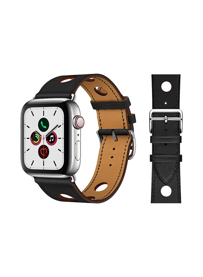 Perfii - Retro Holes Replacement Band For Apple Watch Series 5/4/3/2/1 Black - Image 1