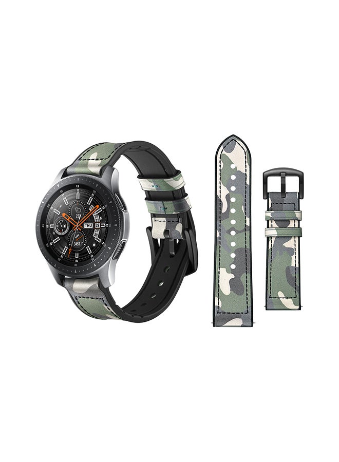 Perfii Genuine Leather Replacement Band For Samsung Galaxy Watch Hybrid Camouflage Green - Image 2